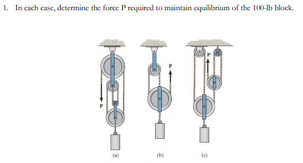 1 In Each Case Determine The Force P Required To Maintain Equilibrium Of The 100 Lb Block C 1