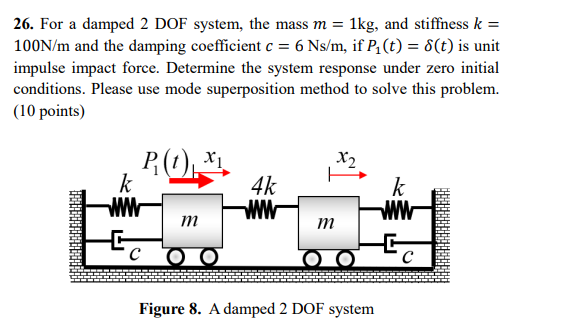 26 For A Damped 2 Dof System The Mass M 1kg And Stiffness K 100n M And The Damping Coefficient C 6 Ns M If P 1