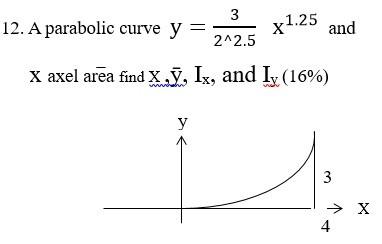 3 12 A 2 2 5 X Axel Area Find X Ix And Iy 16 Parabolic Curve Y Y X1 25 And 3 X 4 1