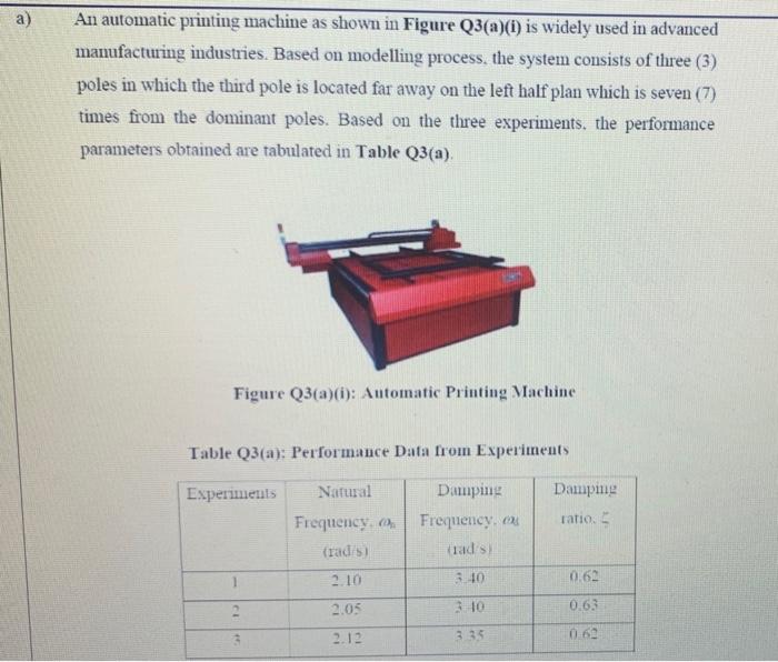 A An Automatic Printing Machine As Shown In Figure Q3 A I Is Widely Used In Advanced Manufacturing Industries Based 1