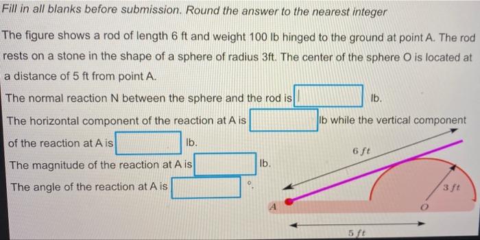 Fill In All Blanks Before Submission Round The Answer To The Nearest Integer The Figure Shows A Rod Of Length 6 Ft And 1