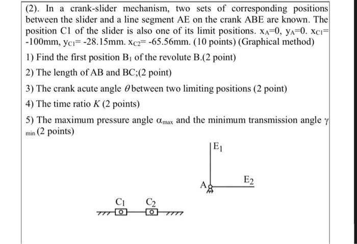2 In A Crank Slider Mechanism Two Sets Of Corresponding Positions Between The Slider And A Line Segment Ae On The Cr 1