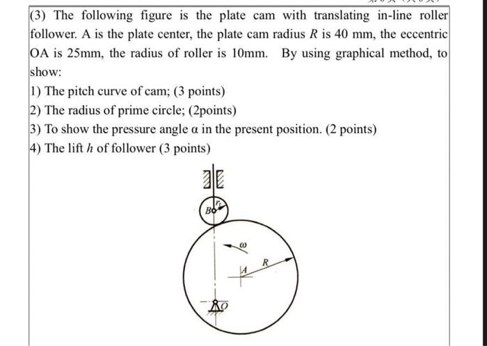 3 The Following Figure Is The Plate Cam With Translating In Line Roller Follower A Is The Plate Center The Plate Cam 1