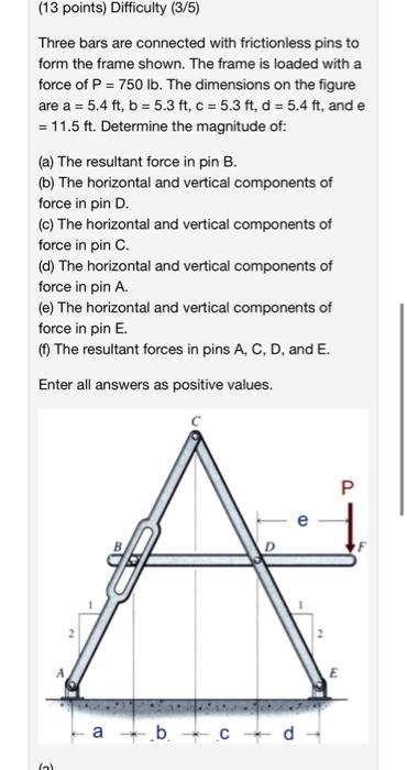 13 Points Difficulty 3 5 Three Bars Are Connected With Frictionless Pins To Form The Frame Shown The Frame Is Loade 1