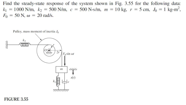 Find The Steady State Response Of The System Shown In Fig 3 55 For The Following Data K 1000 N M K 500 N M C 1