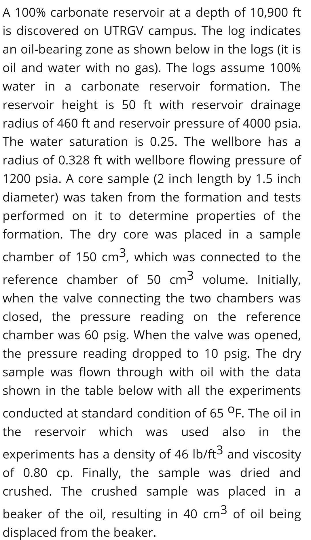 A 100 Carbonate Reservoir At A Depth Of 10 900 Ft Is Discovered On Utrgv Campus The Log Indicates An Oil Bearing Zone 1