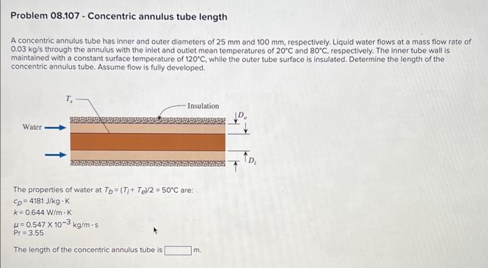 Problem 08 107 Concentric Annulus Tube Length A Concentric Annulus Tube Has Inner And Outer Diameters Of 25 Mm And 100 1