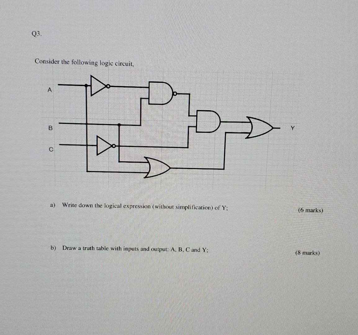 Q3 Consider The Following Logic Circuit A B Y C A Write Down The Logical Expression Without Simplification Of Y Ko 1