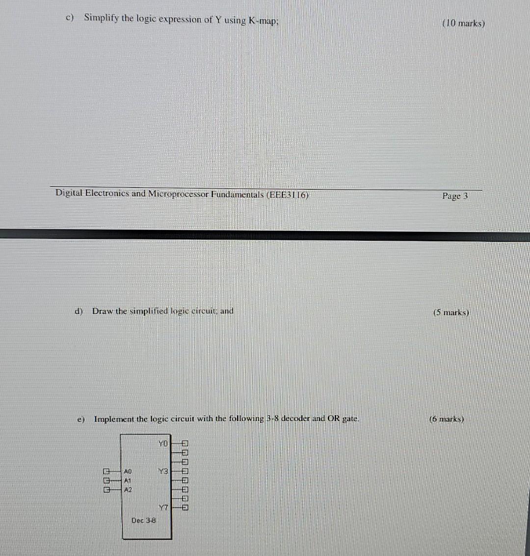 Q3 Consider The Following Logic Circuit A B Y C A Write Down The Logical Expression Without Simplification Of Y Ko 2