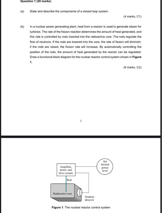 Question 1 20 Marks A State And Describe The Components Of A Closed Loop System 4 Marks C1 For B In A Nuclear 1