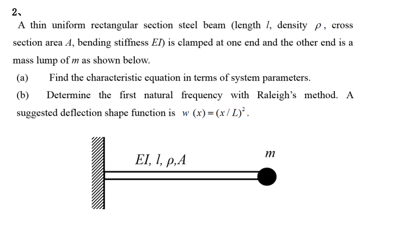 2 A Thin Uniform Rectangular Section Steel Beam Length 1 Density P Cross Section Area A Bending Stiffness Ei Is Cl 1