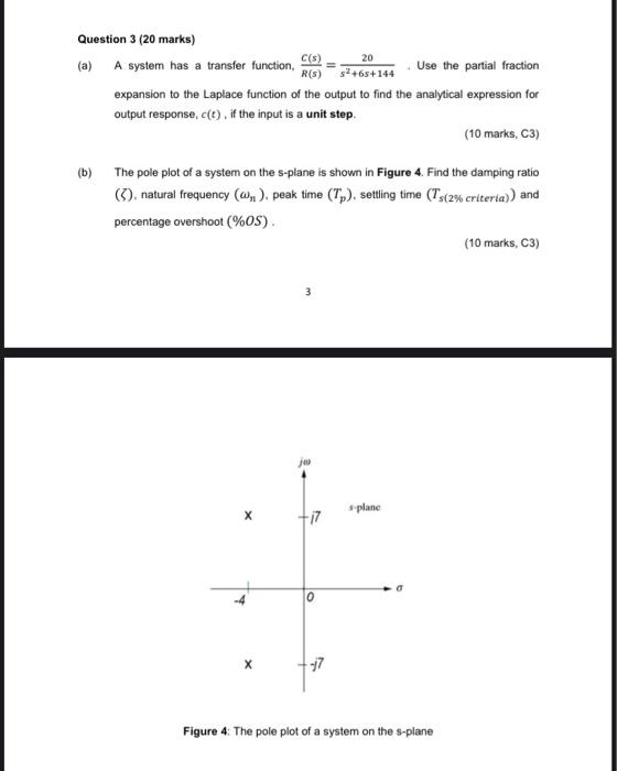 20 Question 3 20 Marks C S A A System Has A Transfer Function 52 65 144 Use The Partial Fraction R S Expansion T 1