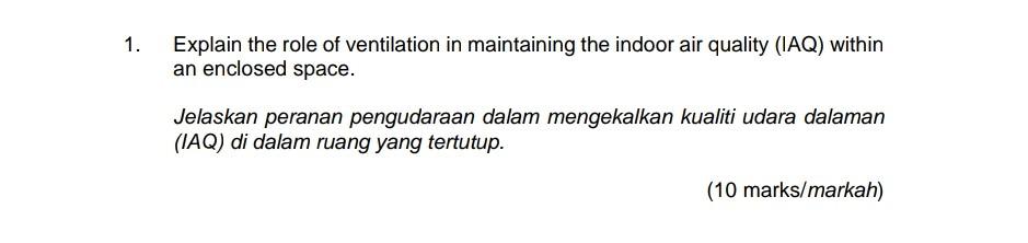 1 Explain The Role Of Ventilation In Maintaining The Indoor Air 