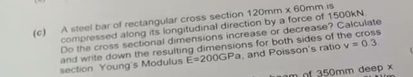 C A Steel Bar Of Rectangular Cross Section 120mm X 60mm Is Compressed Along Its Longitudinal Direction By A Force Of 1 1