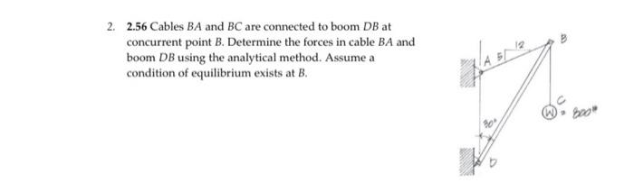 2 2 56 Cables Ba And Bc Are Connected To Boom Db At Concurrent Point B Determine The Forces In Cable Ba And Boom Db Us 1