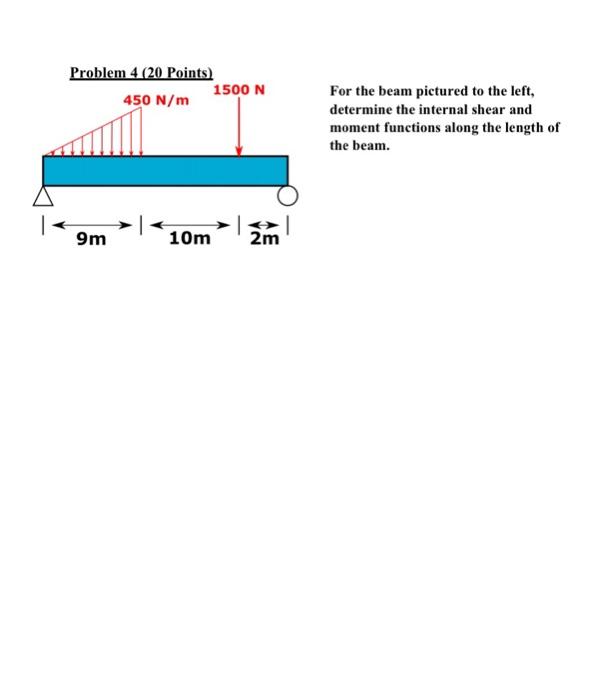 Problem 4 20 Points 450 N M 9m 10m 1500 N 2 I For The Beam Pictured To The Left Determine The Internal Shear And Mome 1