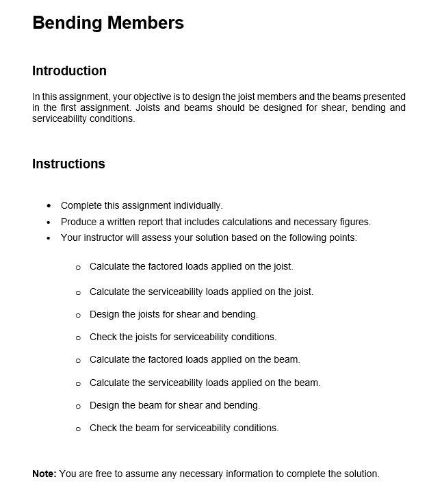 Bending Members Introduction In This Assignment Your Objective Is To Design The Joist Members And The Beams Presented I 1