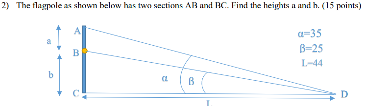 2 The Flagpole As Shown Below Has Two Sections Ab And Bc Find The Heights A And B 15 Points A A B A B A 35 B 25 L 4 1