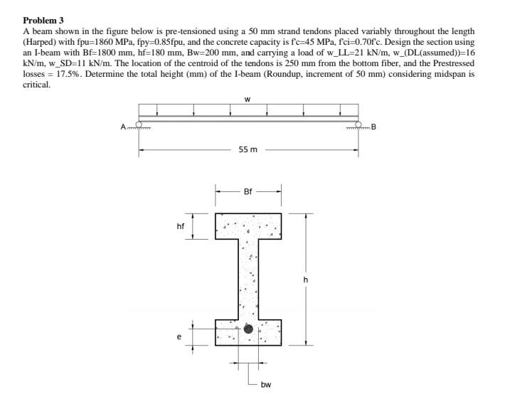Problem 3 A Beam Shown In The Figure Below Is Pre Tensioned Using A 50 Mm Strand Tendons Placed Variably Throughout The 1