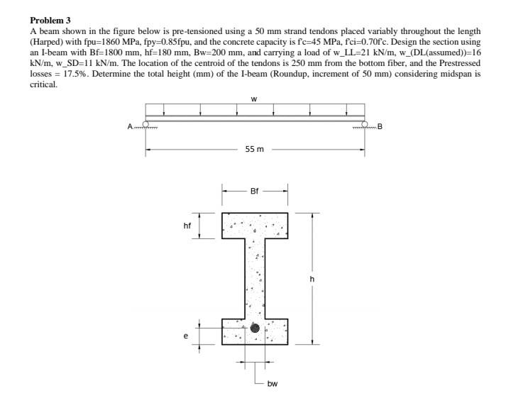 Problem 3 A Beam Shown In The Figure Below Is Pre Tensioned Using A 50 Mm Strand Tendons Placed Variably Throughout The 1