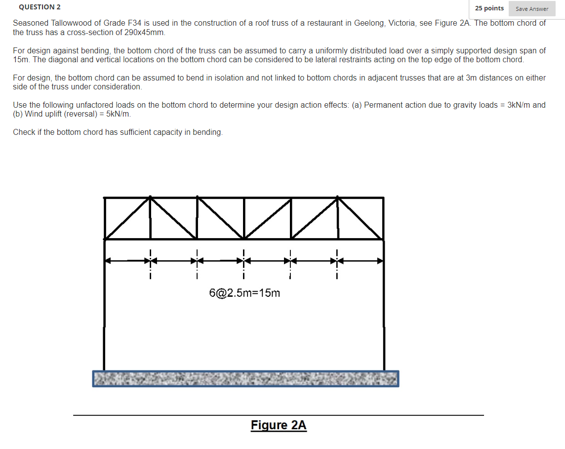 Question 2 25 Points Save Answer Seasoned Tallowwood Of Grade F34 Is Used In The Construction Of A Roof Truss Of A Resta 1