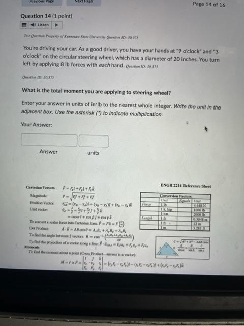 Previous Page Question 14 1 Point Listen Question Id 50 375 Test Question Property Of Kennesaw State University Questi 1