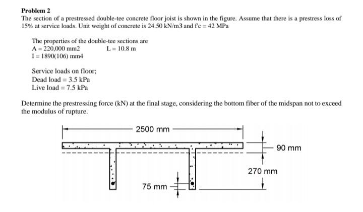 Problem 2 The Section Of A Prestressed Double Tee Concrete Floor Joist Is Shown In The Figure Assume That There Is A Pr 1