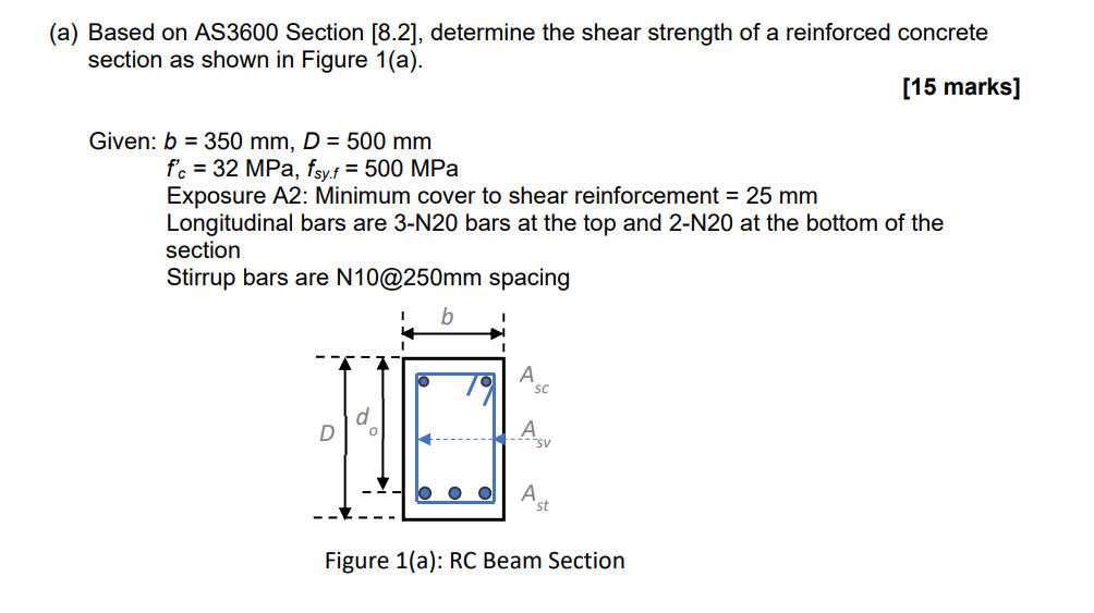 A Based On As3600 Section 8 2 Determine The Shear Strength Of A Reinforced Concrete Section As Shown In Figure 1 A 1