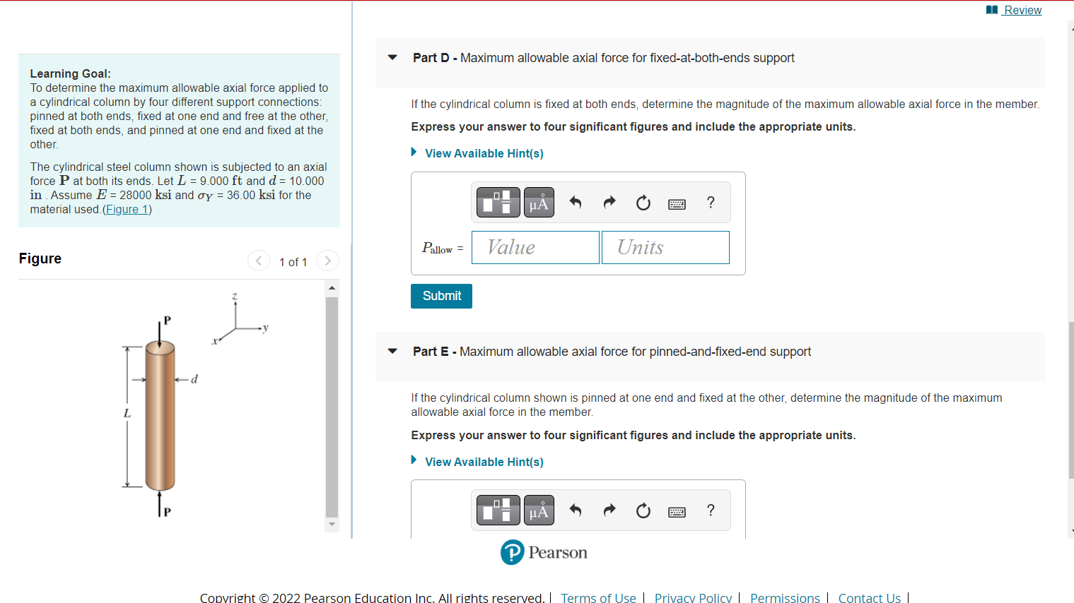 Learning Goal To Determine The Maximum Allowable Axial Force Applied To A Cylindrical Column By Four Different Support 1