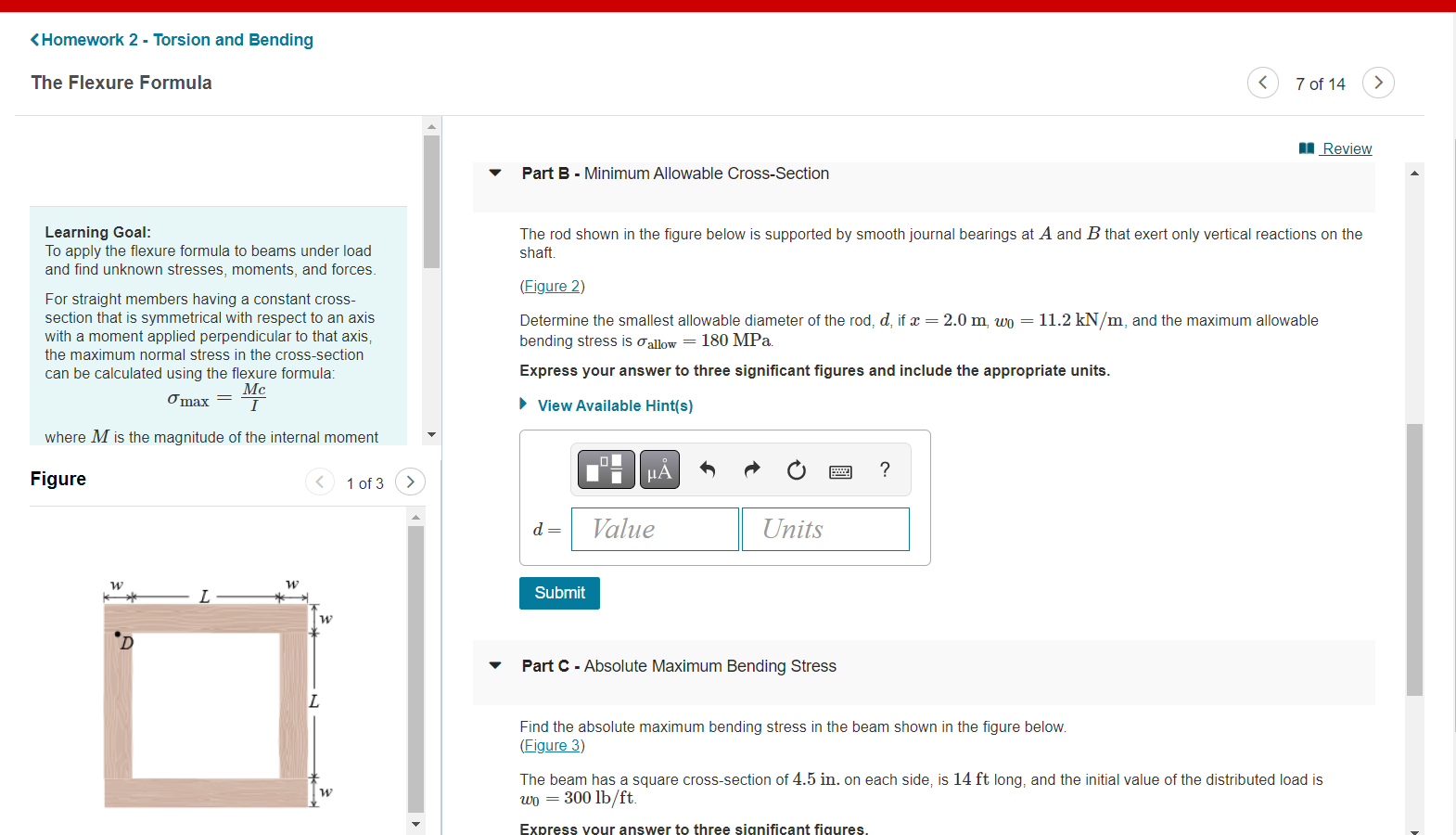 Homework 2 Torsion And Bending The Flexure Formula Learning Goal To Apply The Flexure Formula To Beams Under Load An 1