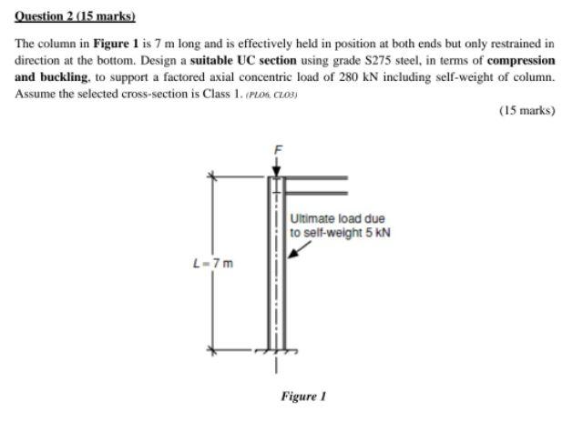 Question 2 15 Marks The Column In Figure 1 Is 7 M Long And Is Effectively Held In Position At Both Ends But Only Restr 1