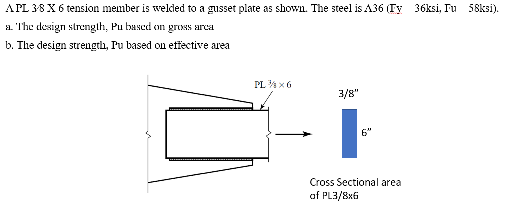 A Pl 3 8 X 6 Tension Member Is Welded To A Gusset Plate As Shown The Steel Is A36 Fy 36ksi Fu 58ksi A The Desi 1