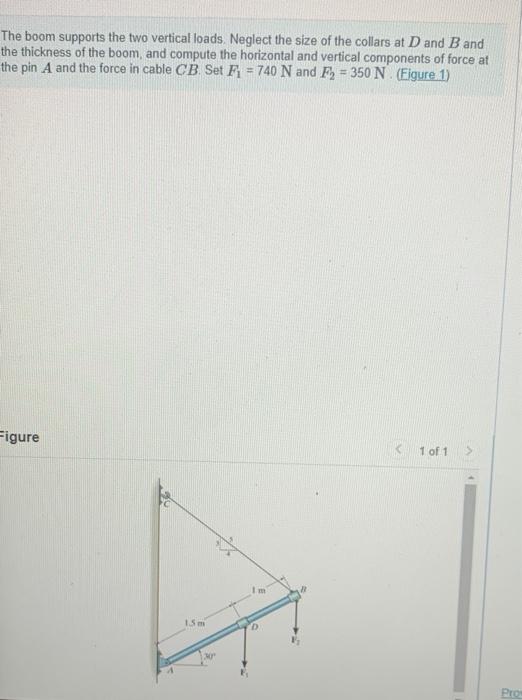 The Boom Supports The Two Vertical Loads Neglect The Size Of The Collars At D And B And The Thickness Of The Boom And 1