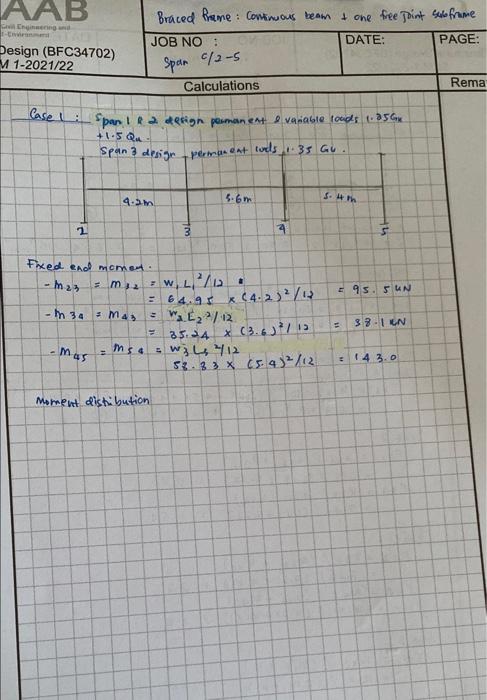 Aab Civil Engineering And Environmen Design Bfc34702 M 1 2021 22 2 Fixed End M 3 In 34 Case 1 Span 1 2 Design 1