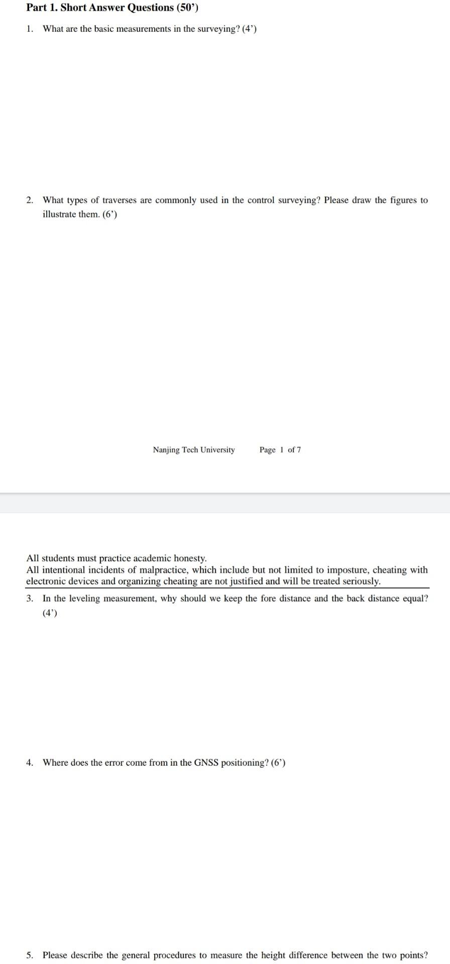 Part 1 Short Answer Questions 50 1 What Are The Basic Measurements In The Surveying 4 2 What Types Of Traverse 1