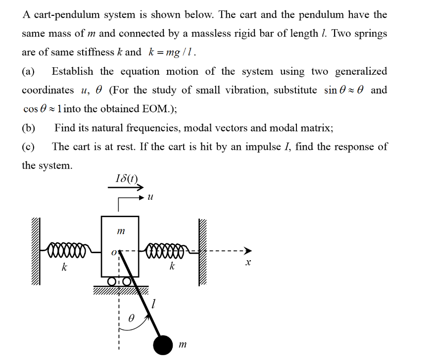 A Cart Pendulum System Is Shown Below The Cart And The Pendulum Have The Same Mass Of M And Connected By A Massless Rig 1