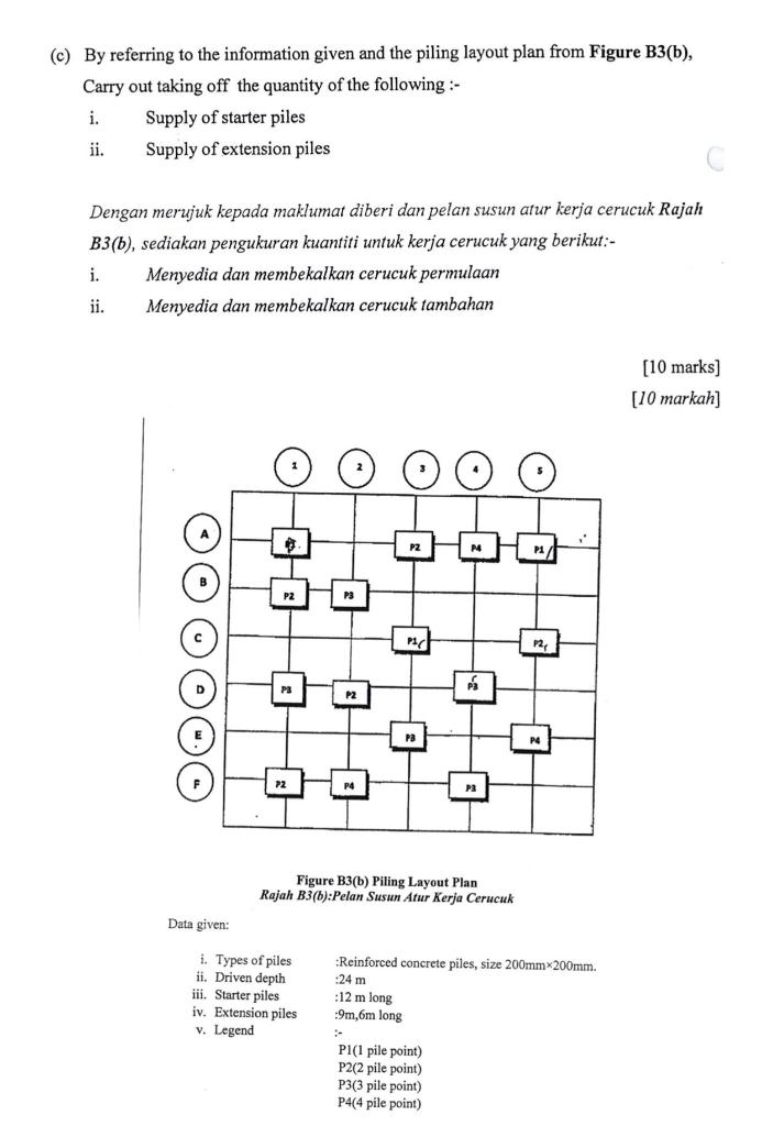 C By Referring To The Information Given And The Piling Layout Plan From Figure B3 B Carry Out Taking Off The Quantit 1