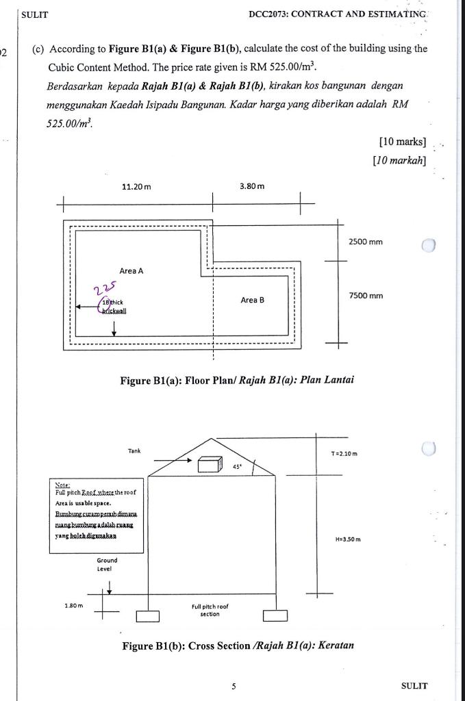 2 Sulit C According To Figure B1 A Figure B1 B Calculate The Cost Of The Building Using The Cubic Content Method 1