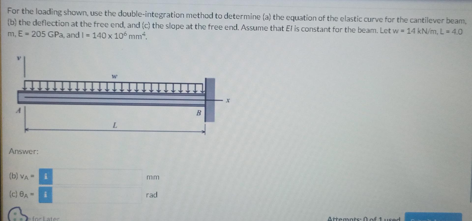 For The Loading Shown Use The Double Integration Method To Determine A The Equation Of The Elastic Curve For The Cant 1