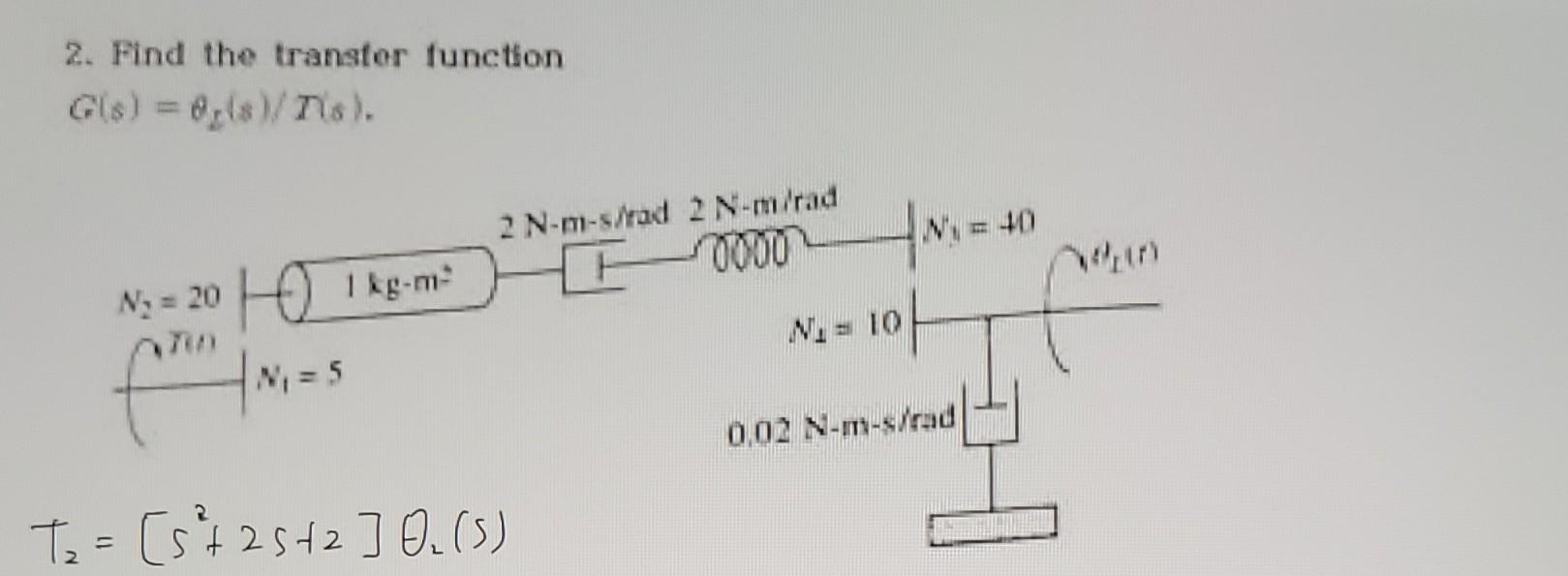 2 Find The Transfer Function Gls 0 S Tis N 10 2 N M Sad 2 N M Rad 0000 N 20 H1 Kg M Nis 10 F M 5 002 N My 1