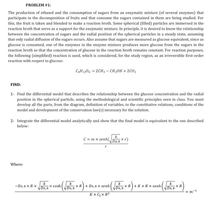 Problem 1 The Production Of Ethanol And The Consumption Of Sugars From An Enzymatic Mixture Of Several Enzymes That 1