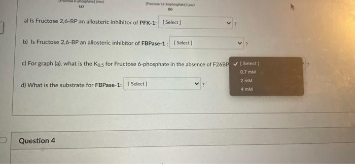 The Following 2 Graphs Below Illustrate Regulation Of Pfk 1 And Fbpase 1 By F2 6bp Fructose 2 6 Bisphosphate Pfk 1 A 4