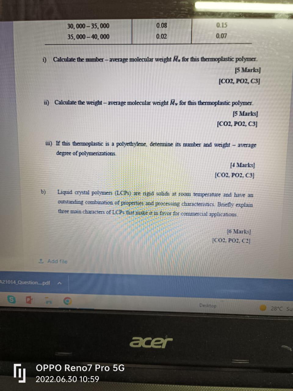 30 000 35 000 35 000 40 000 I Calculate The Number Average Molecular Weight M For This Thermoplastic Polymer 5 Mar 1
