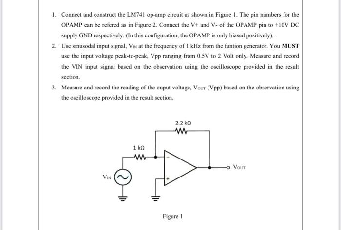 1 Connect And Construct The Lm741 Op Amp Circuit As Shown In Figure 1 The Pin Numbers For The Opamp Can Be Refered As 1