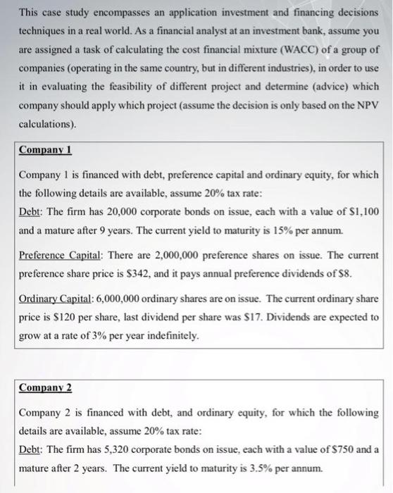 This Case Study Encompasses An Application Investment And Financing Decisions Techniques In A Real World As A Financial 1
