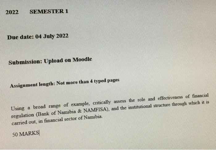 2022 Semester 1 Due Date 04 July 2022 Submission Upload On Moodle Assignment Length Not More Than 4 Typed Pages Using 1