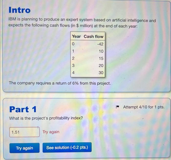 Intro Ibm Is Planning To Produce An Expert System Based On Artificial Intelligence And Expects The Following Cash Flows 1