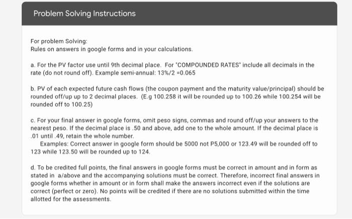 Problem Solving Instructions For Problem Solving Rules On Answers In Google Forms And In Your Calculations A For The 1