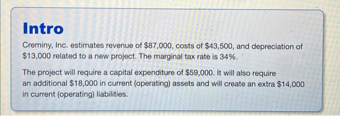 Intro Creminy Inc Estimates Revenue Of 87 000 Costs Of 43 500 And Depreciation Of 13 000 Related To A New Project 1