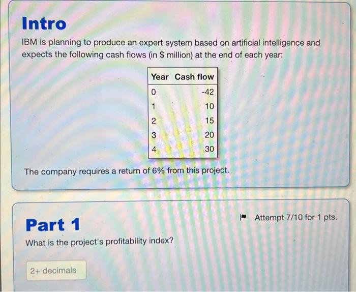 Intro Ibm Is Planning To Produce An Expert System Based On Artificial Intelligence And Expects The Following Cash Flows 1